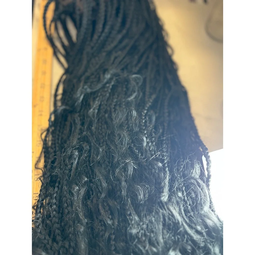 Black Braided Lace Front Wig Long Bohemian Box Braids Curly Ends 34 In Glueless